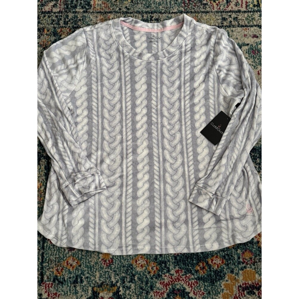 NEW Cuddl Duds Grey Print Fleece Pajama Set Size Large - Picture 2 of 8